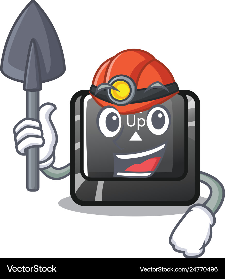Miner button page up on computer cartoon vector image