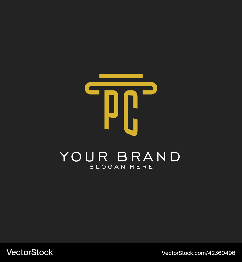Pc initial logo with simple pillar style design Vector Image