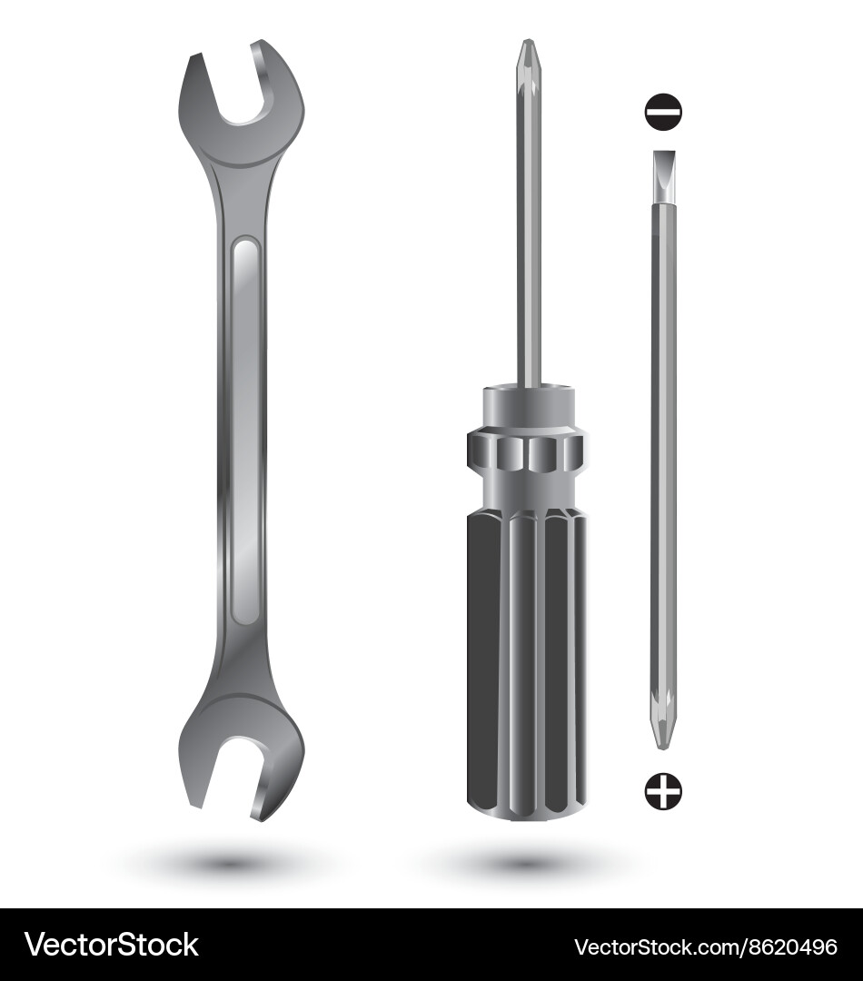 Screwdriver and wrench object tool isolated vector image