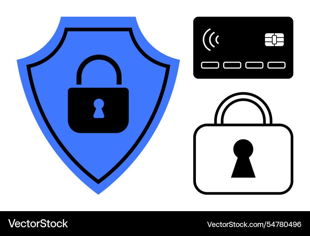 Secure payment methods shield and padlock Secure payment methods shield and padlock vector image