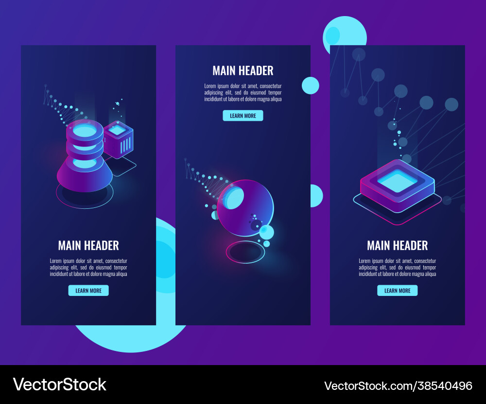 Set banner with server room and database icons Vector Image