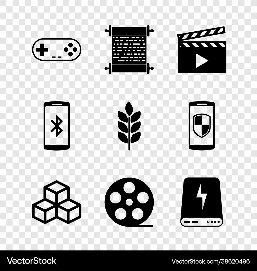 Set gamepad paper scroll movie clapper Vector Image
