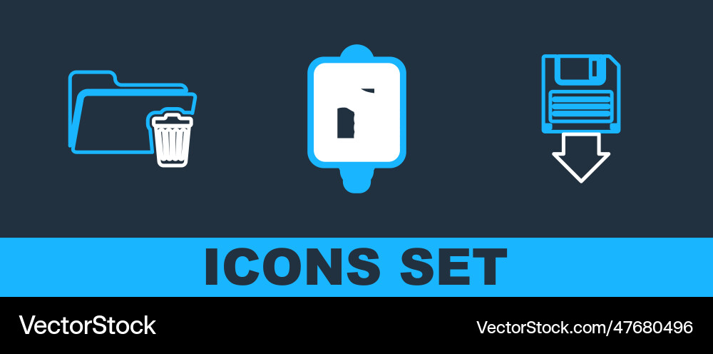 Set line floppy disk backup delete folder and iv Set line floppy disk backup delete folder and iv Vector Image