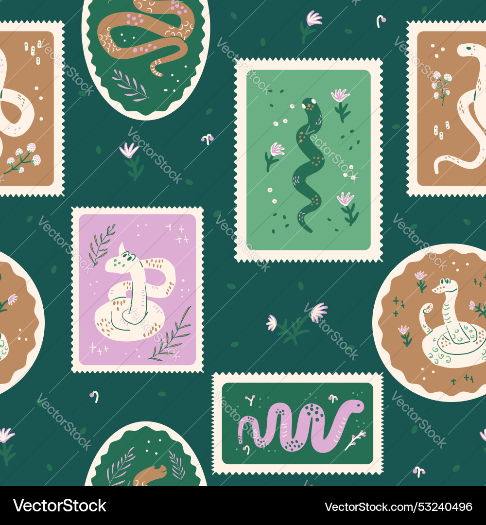 Snake seamless pattern various emblems Vector Image