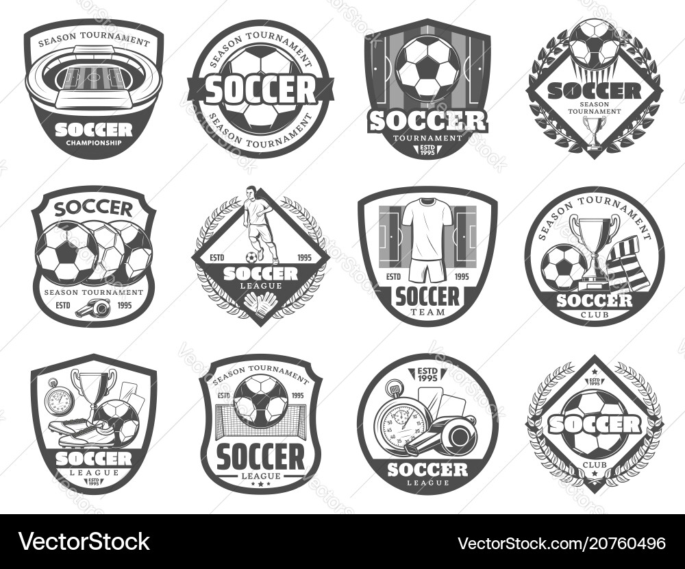 Soccer League Shield Badge Set vector image