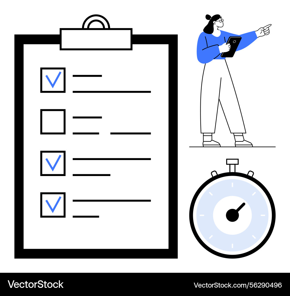 Task checklist with timer and organized Task checklist with timer and organized vector image