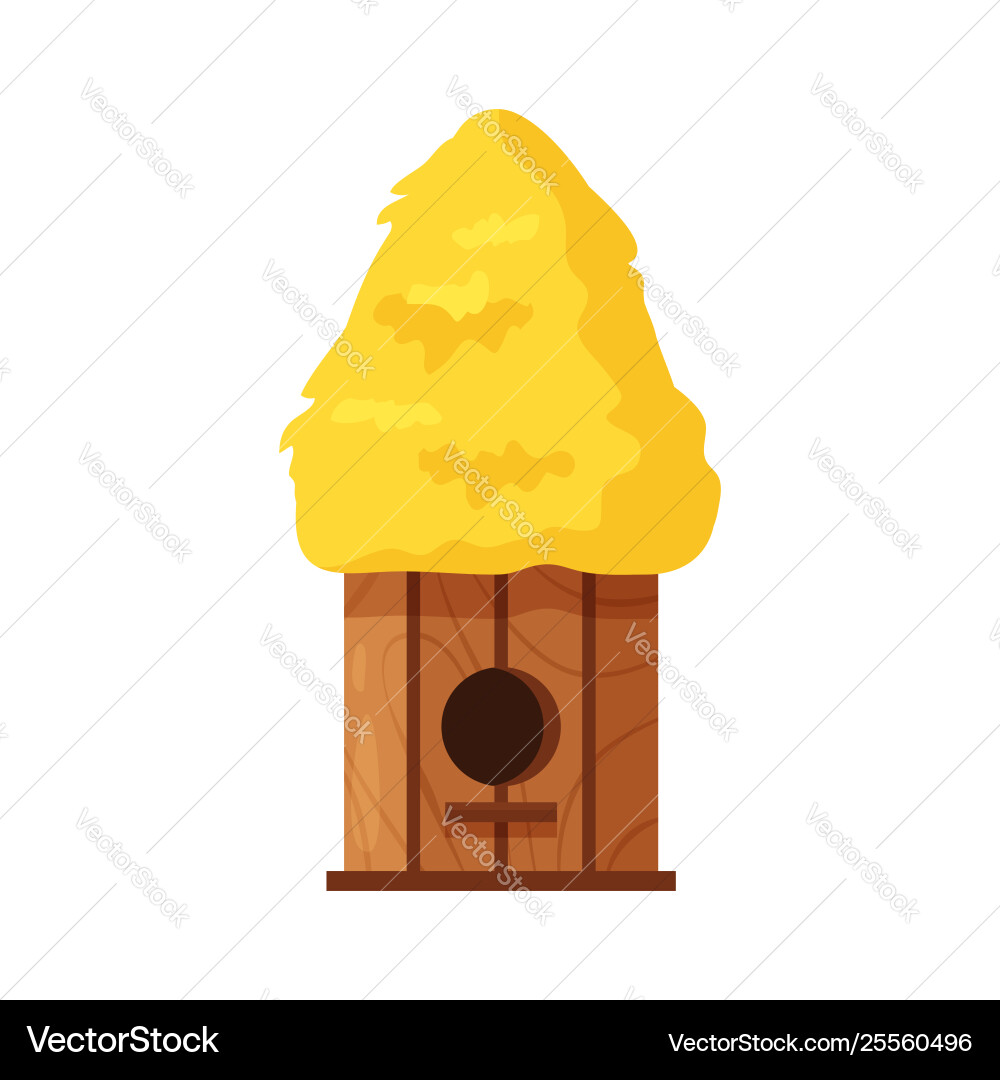 Wooden handmade bird house with a thatched roof Wooden handmade bird house with a thatched roof vector image