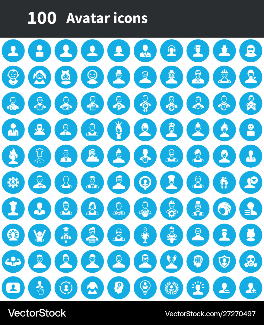 Avatar 100 icons universal set for web and ui vector image