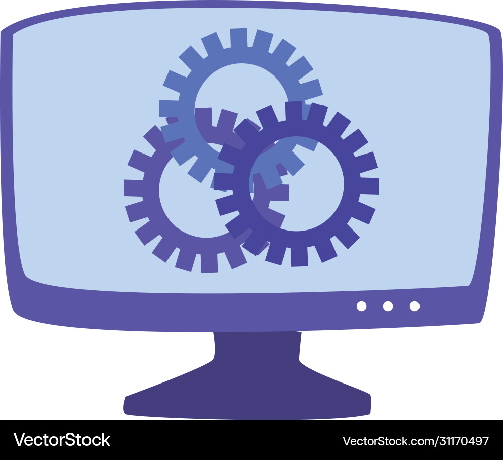 Computer with gears flat style icon design vector image