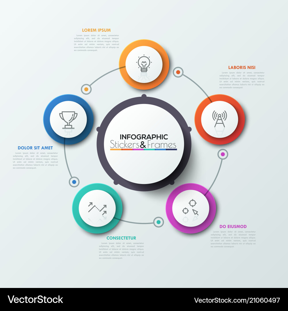 Five multicolored circles with thin line icons Five multicolored circles with thin line icons vector image