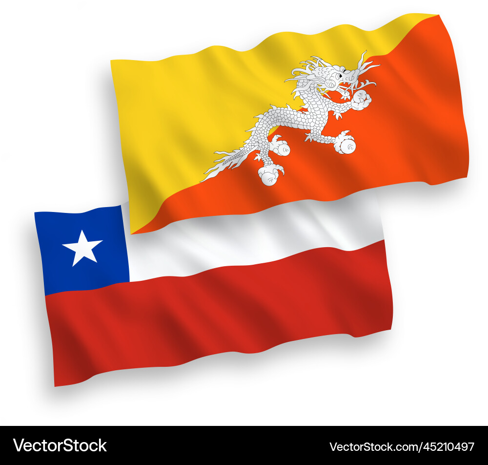 Flaggen des Königreichs Bhutan und Chile auf einem weißen Flaggen des Königreichs Bhutan und Chile auf einem weißen vektorbild