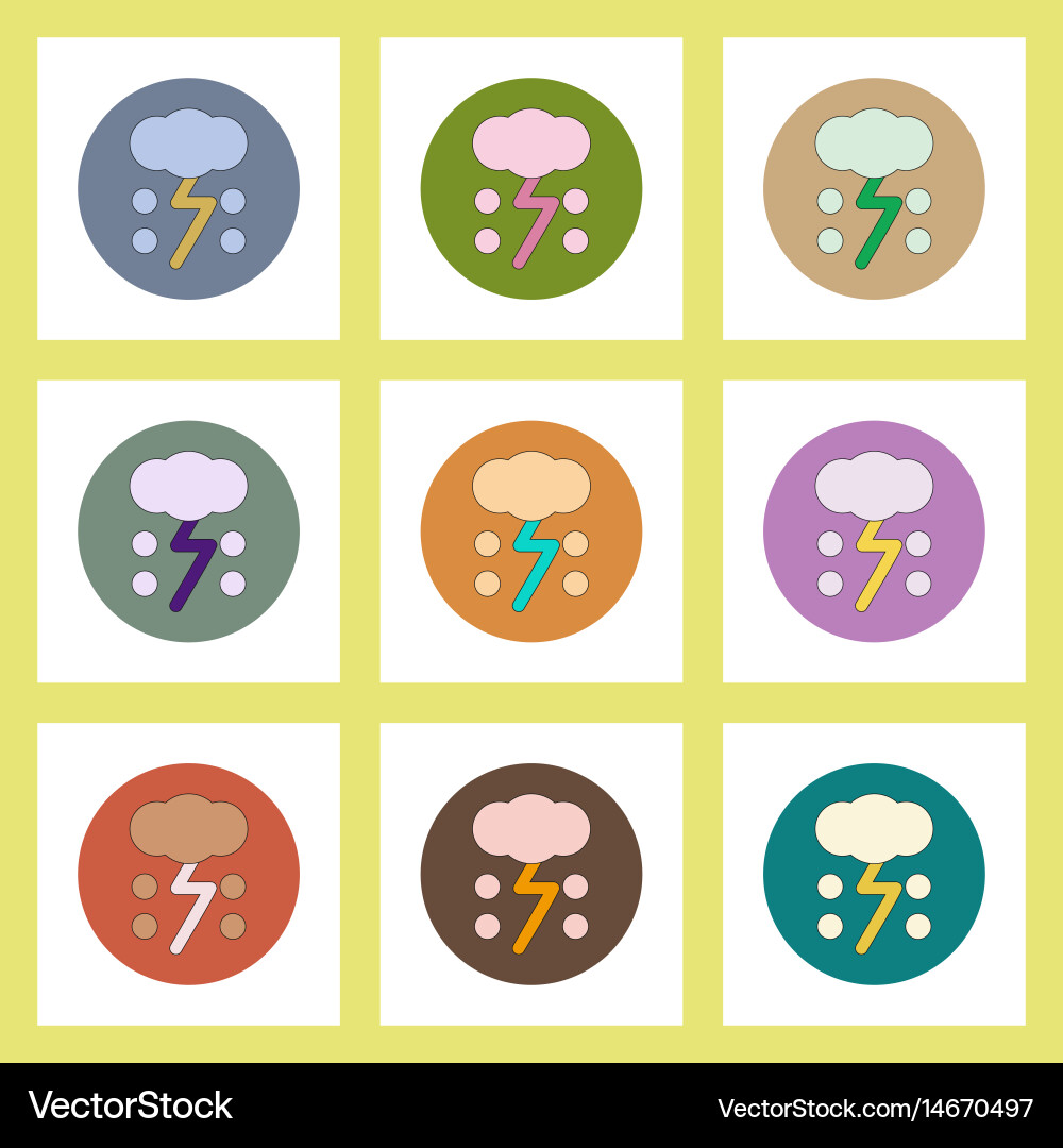 Flat icons set of cloud and lightning concept vector image