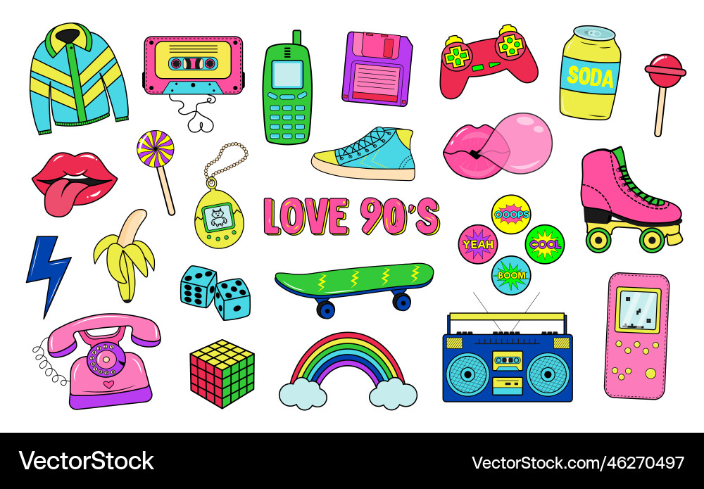 Retro 80s 90s clipart set neon colors y2k Retro 80s 90s clipart set neon colors y2k vector image