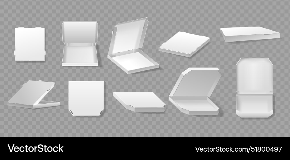 Set of empty white pizza boxes from various angles Vector Image