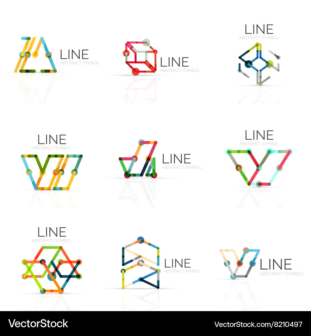 Set of linear abstract logos connected Vector Image