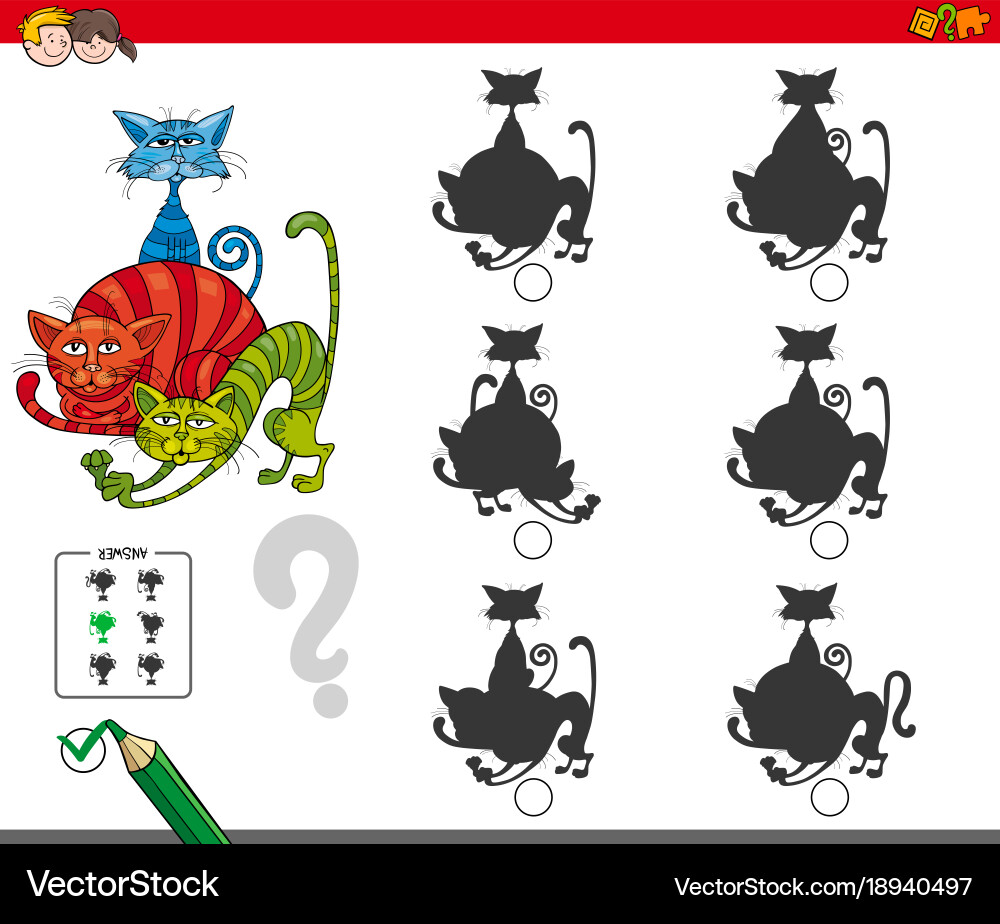 Shadow activity game with cat characters vector image