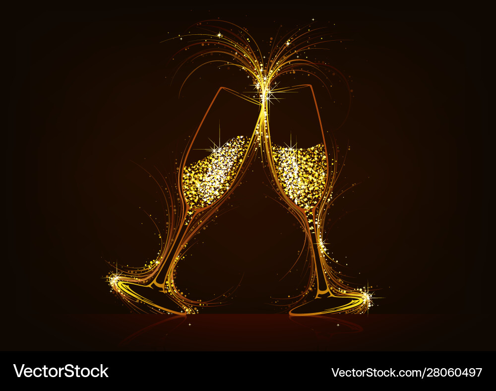 Sparkling champagne glasses with glitter drink Sparkling champagne glasses with glitter drink vector image