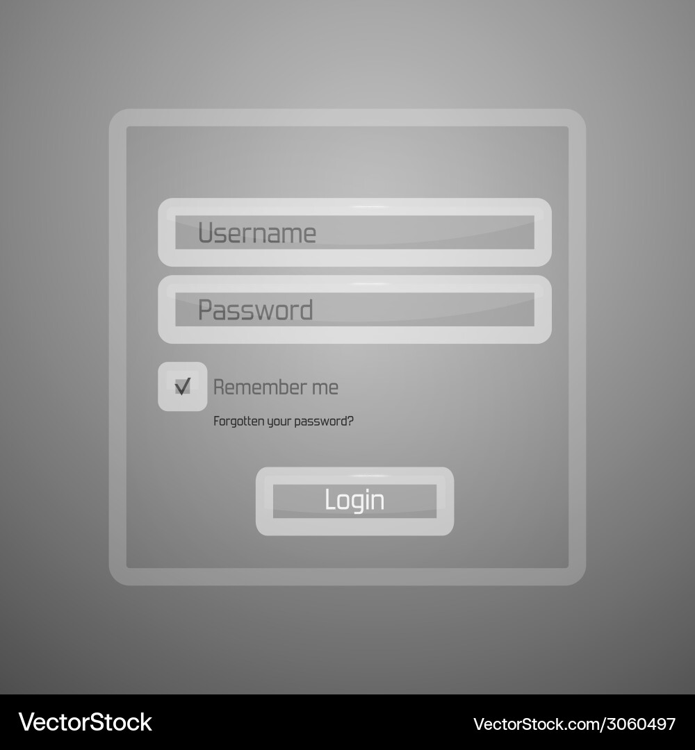 Transparent glass login form ui element on a gr vector image