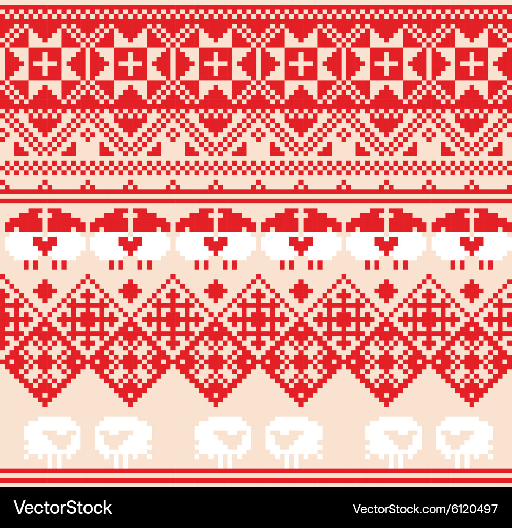 Winter red seamless pattern with sheep pixel vector image