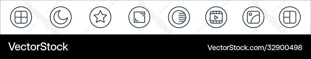 Camera line icons linear set quality Camera line icons linear set quality vector image