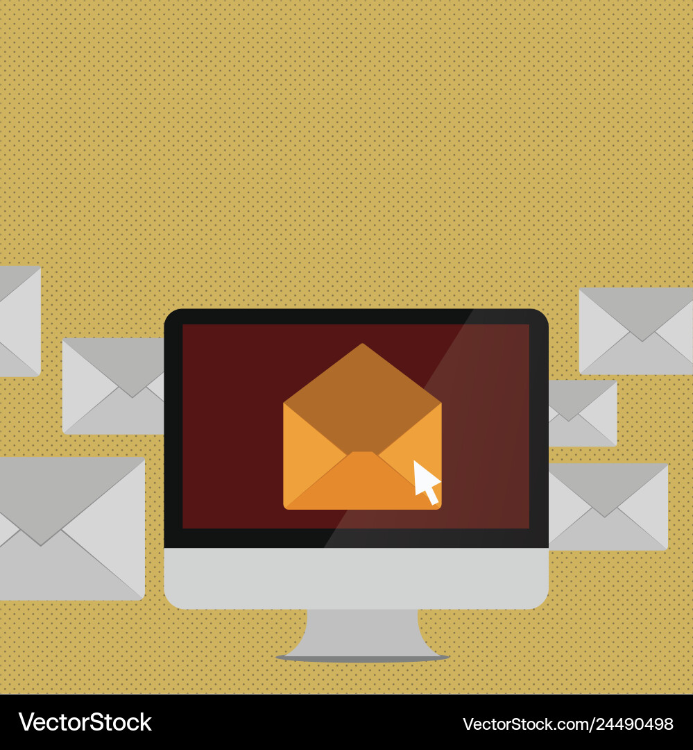 Computer screen with open color envelope and small Computer screen with open color envelope and small vector image