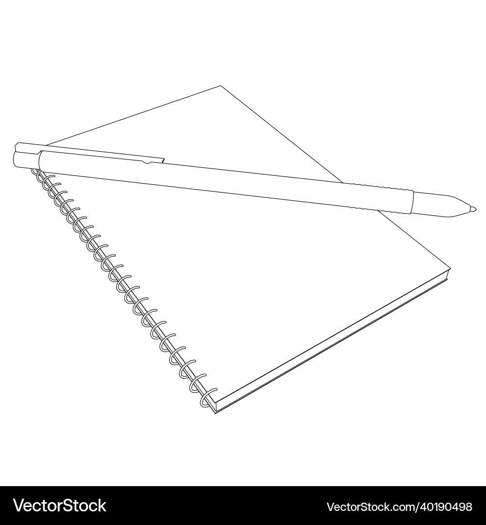 Contour of notepad with pen from black lines Contour of notepad with pen from black lines vector image