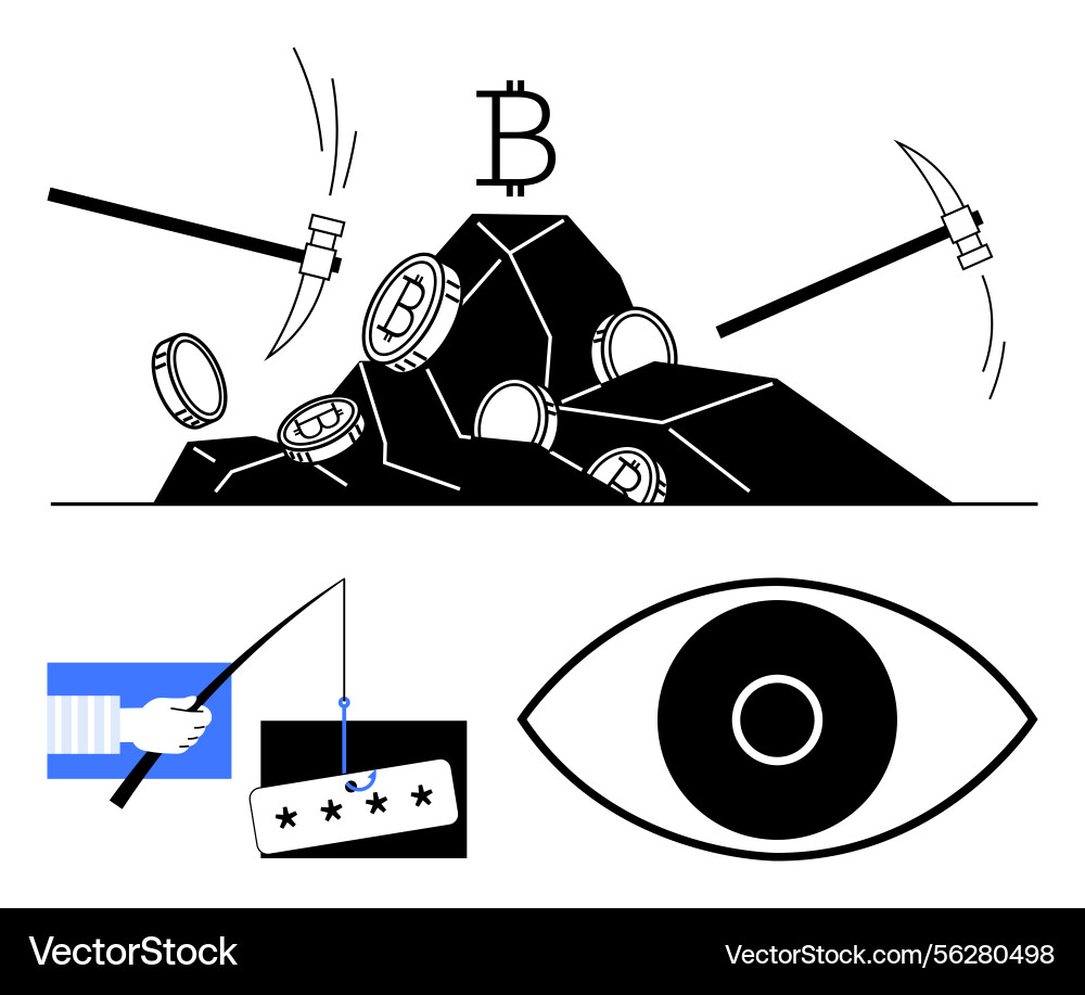 Cryptocurrency mining hacking and security Cryptocurrency mining hacking and security Vector Image