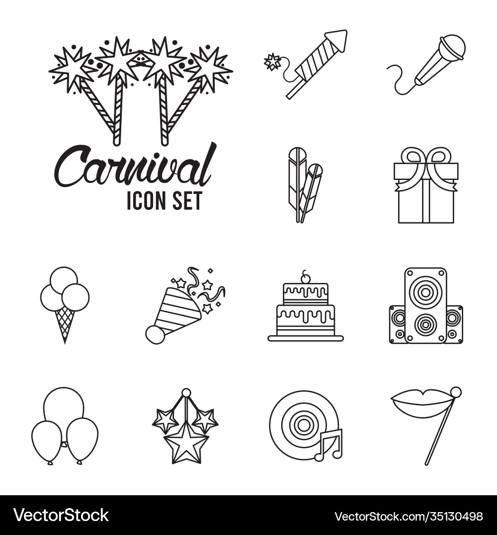 Fireworks and bundle twelve party set icons Vector Image