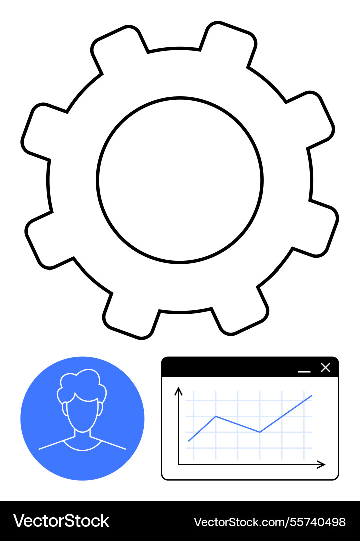 Gear with profile icon and graph showcasing Gear with profile icon and graph showcasing vector image