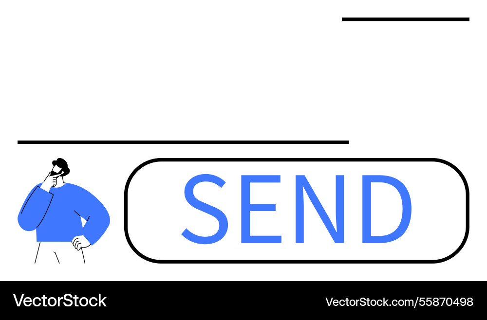 Man contemplating before clicking a large send Man contemplating before clicking a large send vector image