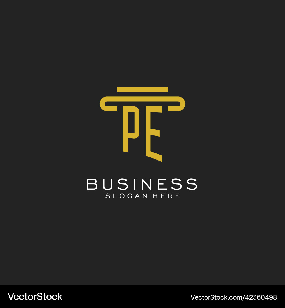 Pe initial logo with simple pillar style design vector image