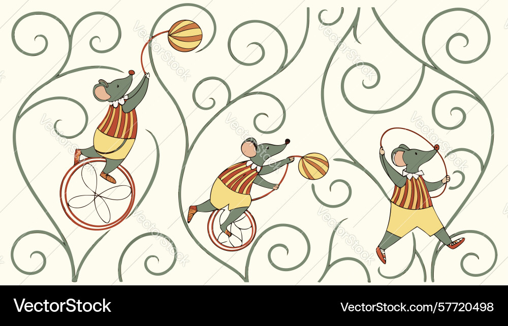 Playful border with mouse on unicycle design Vector Image