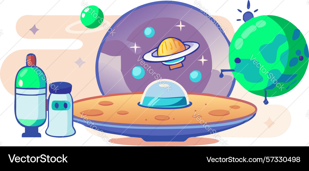 Psychedelic cosmic landscape with alien objects vector image
