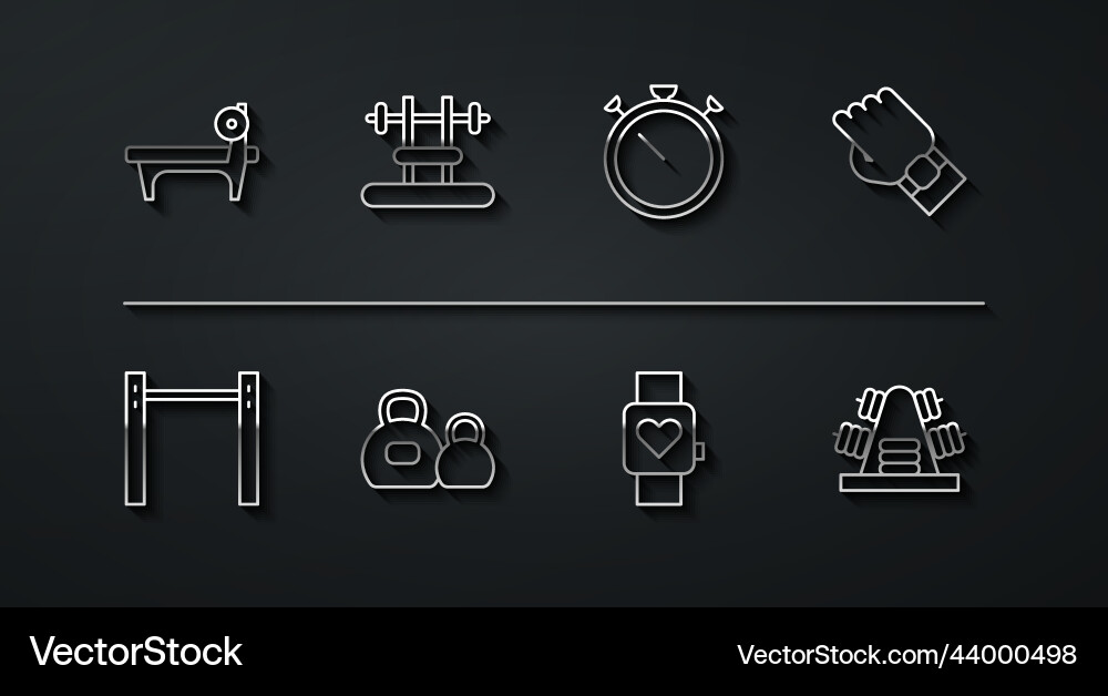 Set line bench with barbel horizontal smart watch Set line bench with barbel horizontal smart watch Vector Image