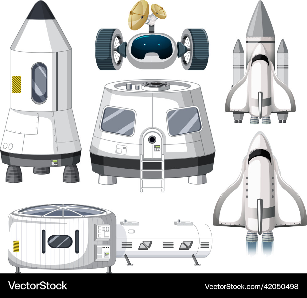 Set of spaceship objects Set of spaceship objects vector image