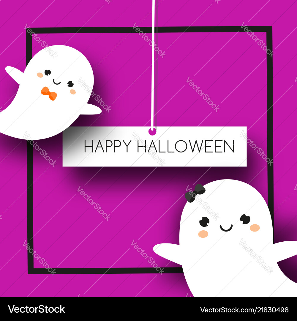 Square halloween Banner mit niedlichen Geistern in kawaii Vektorbild