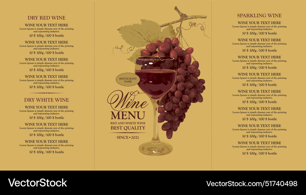 Wine menu template with price list Wine menu template with price list Vector Image