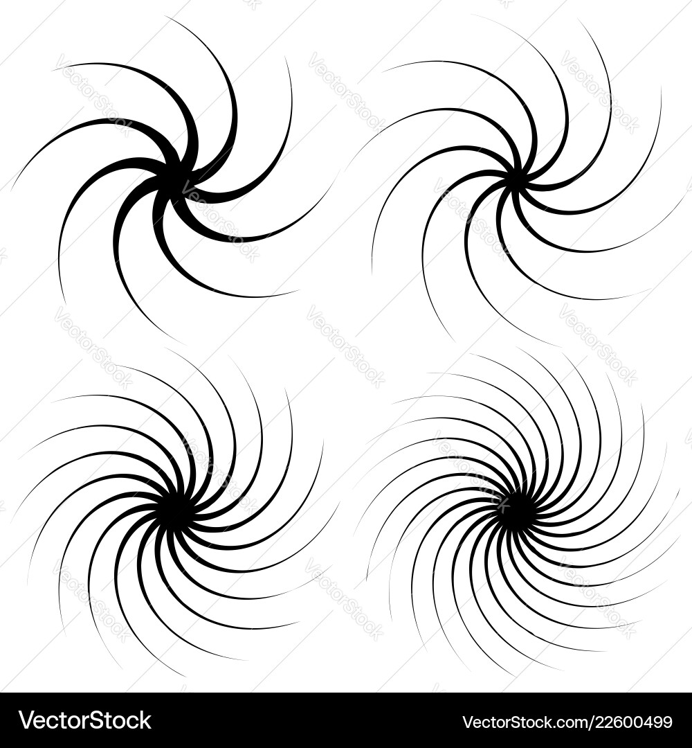 4 radial spiral elements rotating radiating lines 4 radial spiral elements rotating radiating lines vector image
