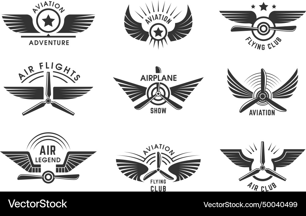Avia badges pilot logotypes with stylized wings Avia badges pilot logotypes with stylized wings vector image