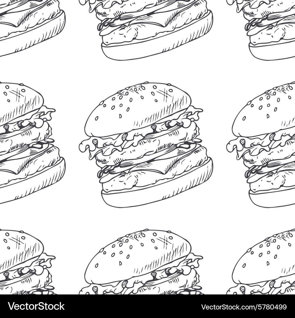 Burger Pattern - Sketch Style vector image
