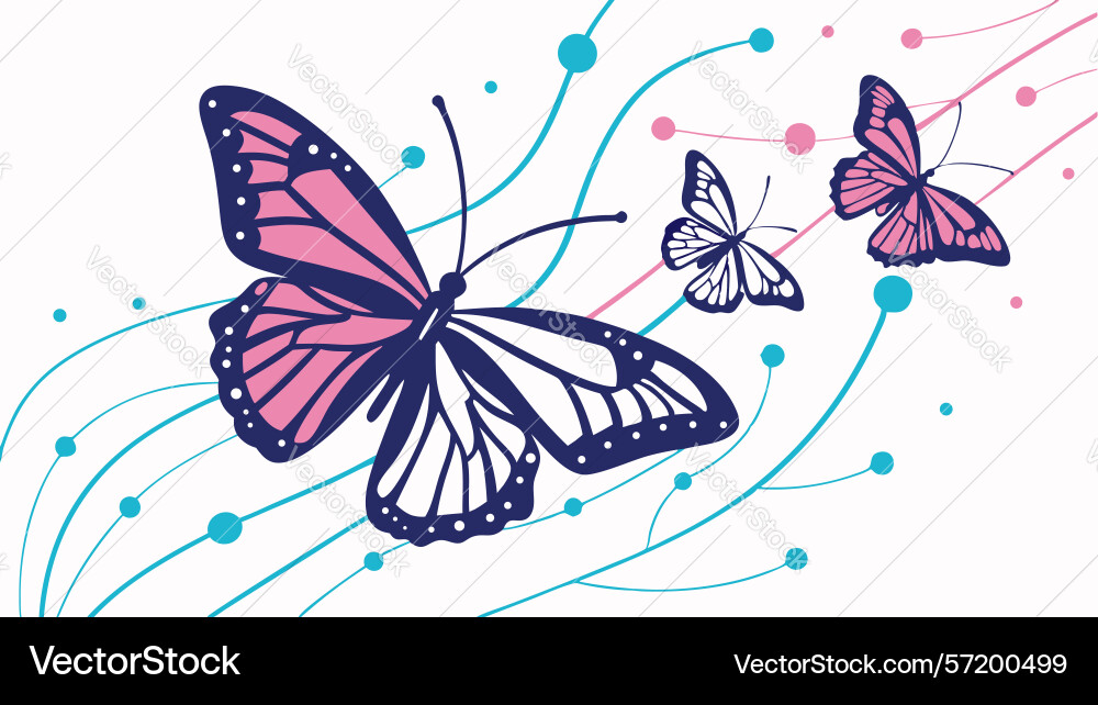 Butterflies with dynamic abstract fluid lines Vector Image