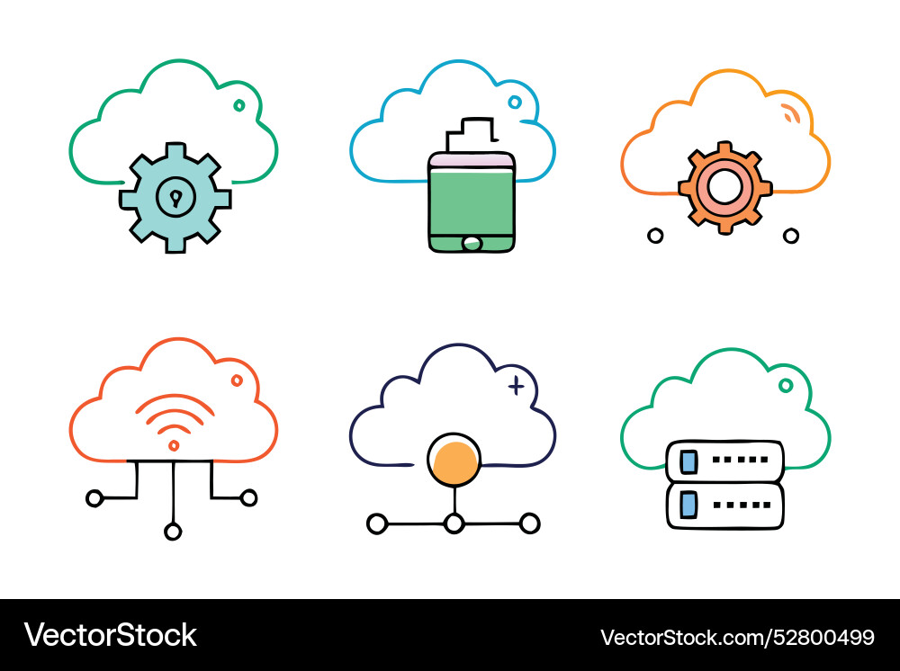 Cloud computing and storage concept colorful Cloud computing and storage concept colorful Vector Image