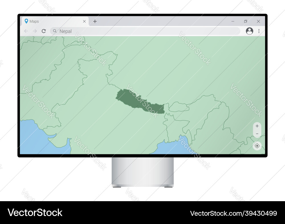 Computer monitor with map of nepal in browser vector image