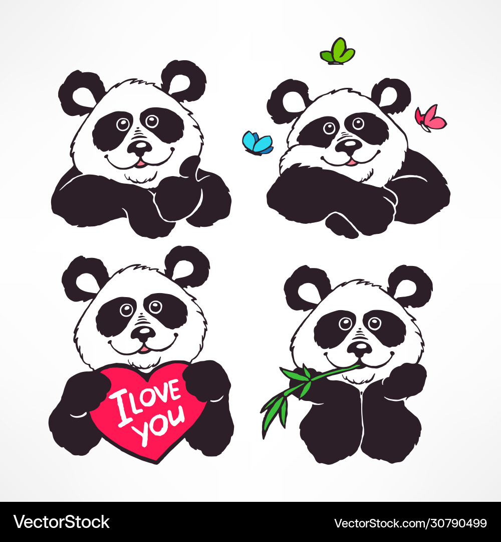 Cute smiling pandas vector image