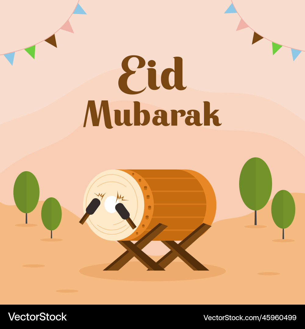 Eid mubarak background with big drum Eid mubarak background with big drum vector image
