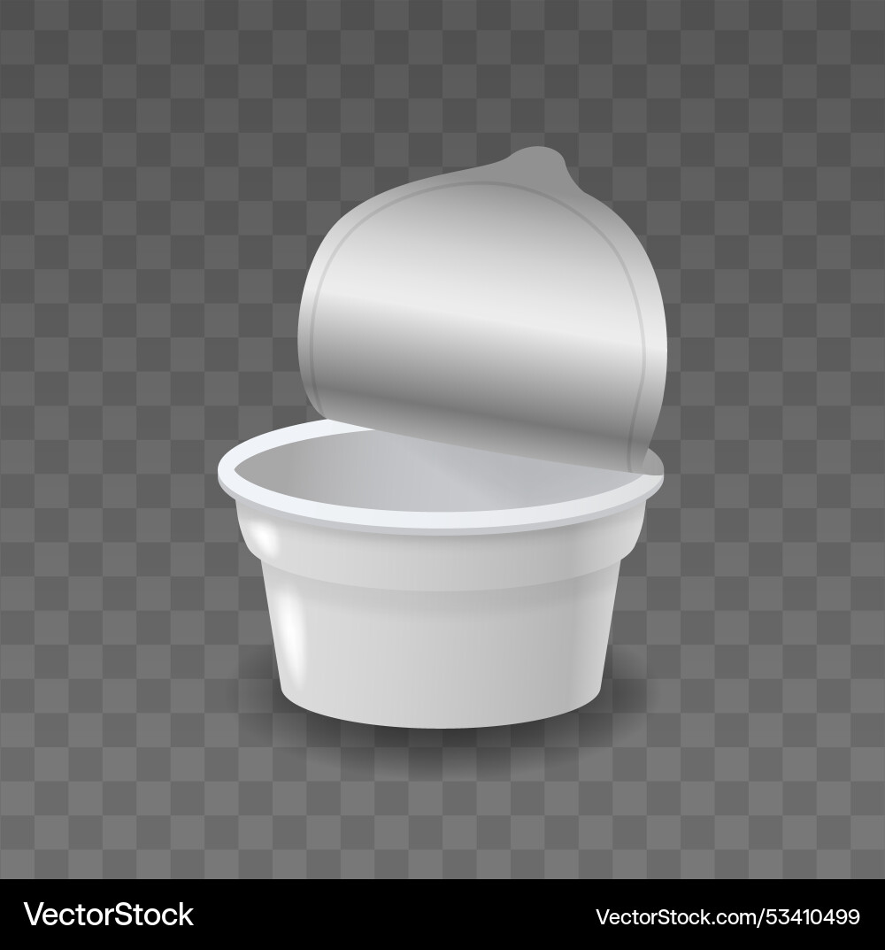 Empty yogurt jar with its lid open displayed Empty yogurt jar with its lid open displayed vector image