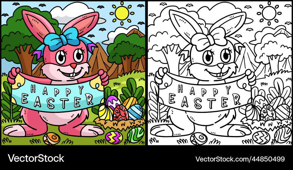 Happy easter bunny coloring page Happy easter bunny coloring page vector image