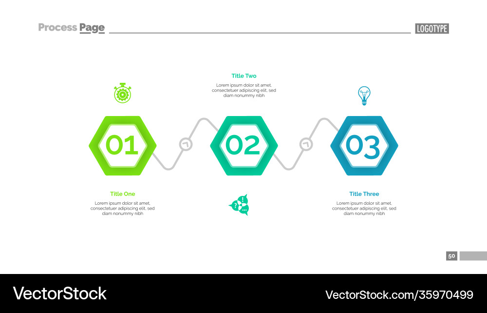 Process diagram with three elements slide Vector Image