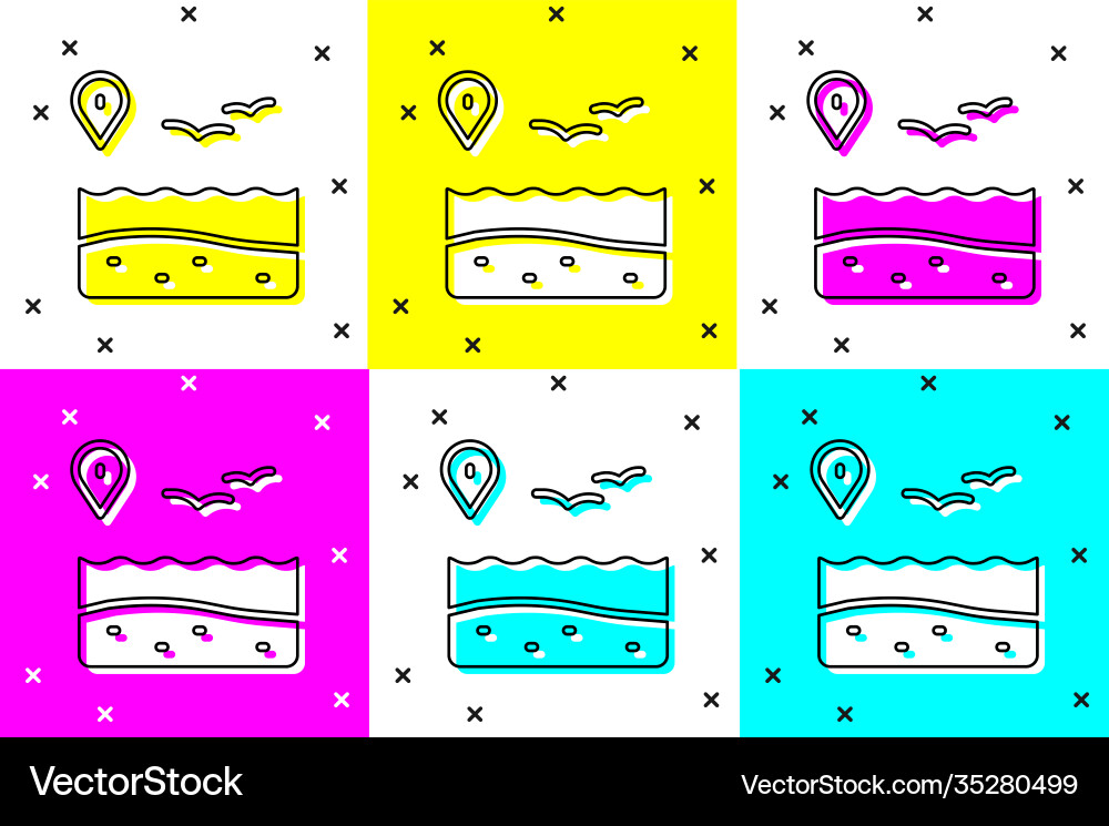 Set location with beach icon isolated on color Vector Image