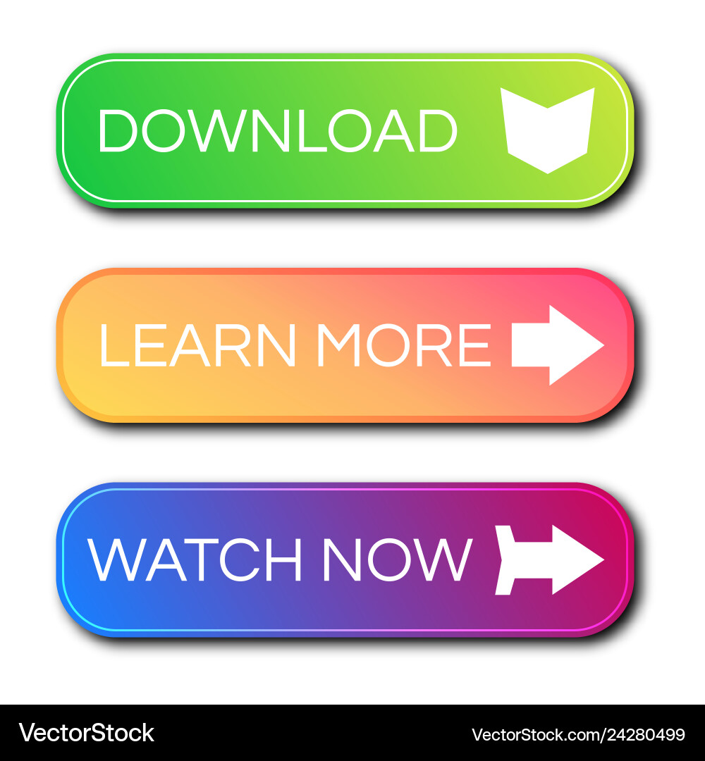 Set of three modern gradient buttons with shadows vector image